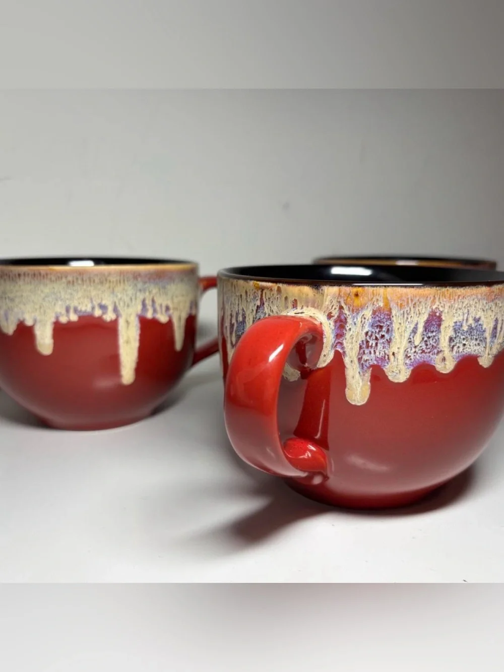 Pier 1 Imports Dripping Glaze Stoneware Oversized/Large Coffee Mugs Soup 3 Cups